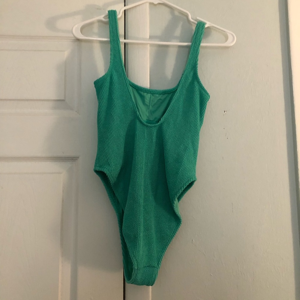Crinkle cut high leg swimsuit with low back